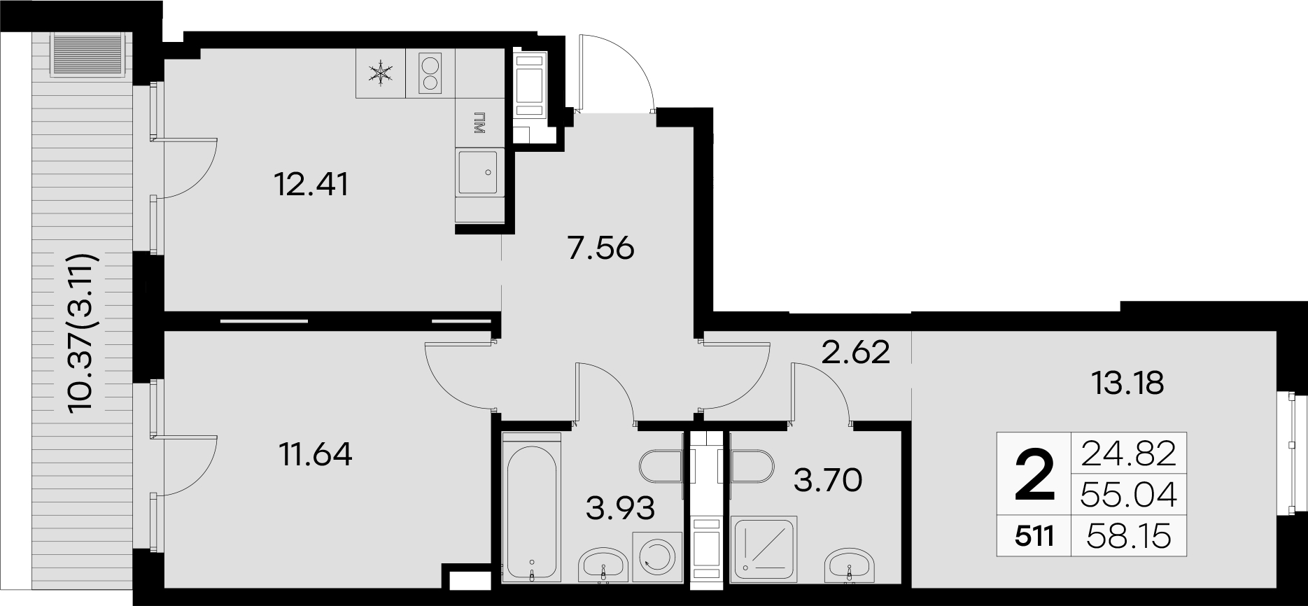 2-комнатная квартира 58.15 м², 8/8 эт., ЖК «Glorax City Балтийская»